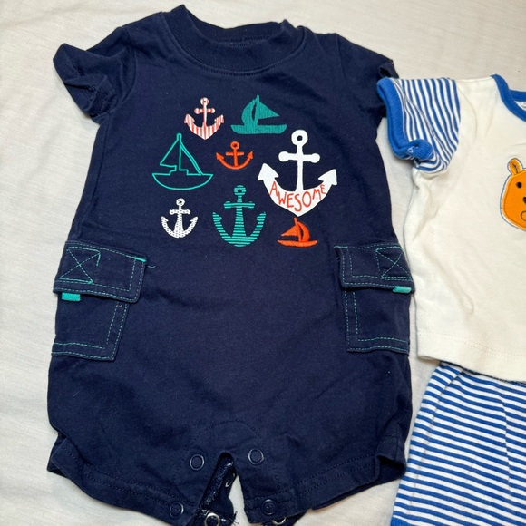 NB 0-3 Months Carters blue -navy, nautical sailor  onesie + vintage Carters set, - Picture 2 of 8